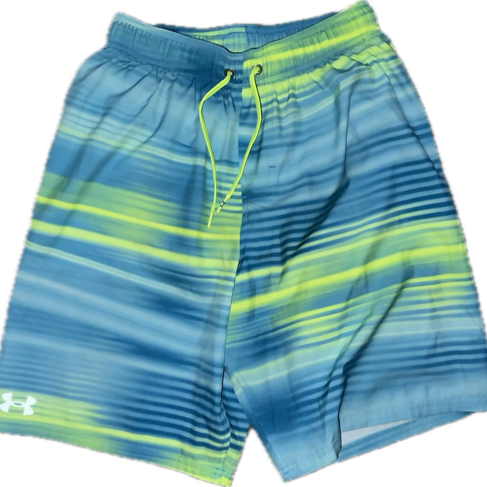 Under Armour Blue and Green Striped Swim Shorts